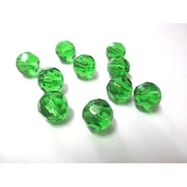 10 Perles À Facettes Vert Bouteille En Verre 8Mm - Photo n°1