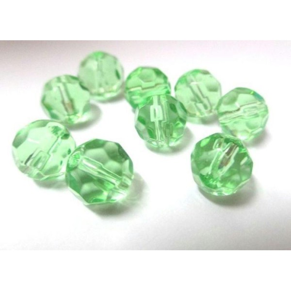 10 Perles À Facettes Vert Clair En Verre 8Mm - Photo n°1