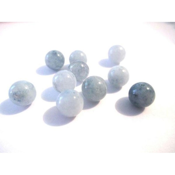 10 Perles Jade Naturelle Gris Bleu  8Mm (46) - Photo n°1