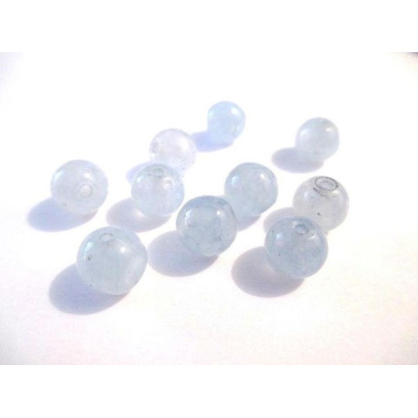 10 Perles Jade Naturelle Bleu  8Mm (44) - Photo n°1