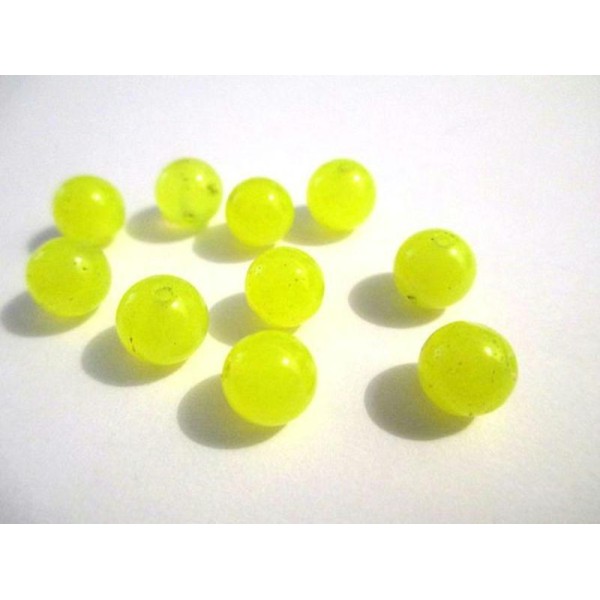10 Perles Jade Naturelle Jaune Fluo 8Mm (40) - Photo n°1