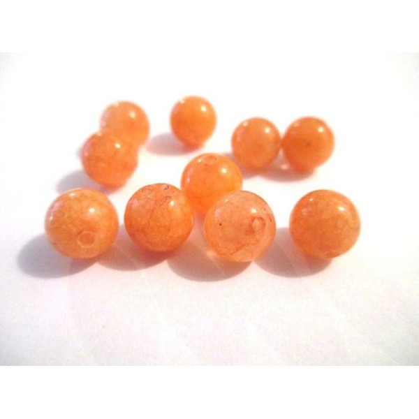 10 Perles Jade Naturelle Orange Marbré 8Mm (37) - Photo n°1