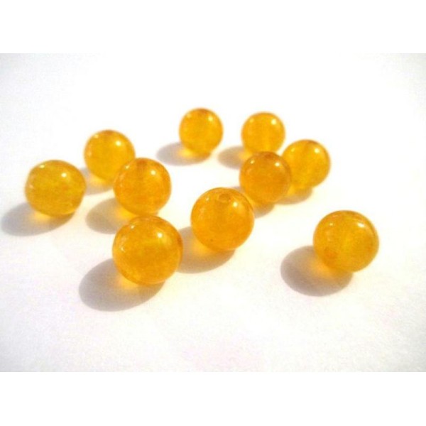 10 Perles Jade Naturelle Orange 8Mm (41) - Photo n°1