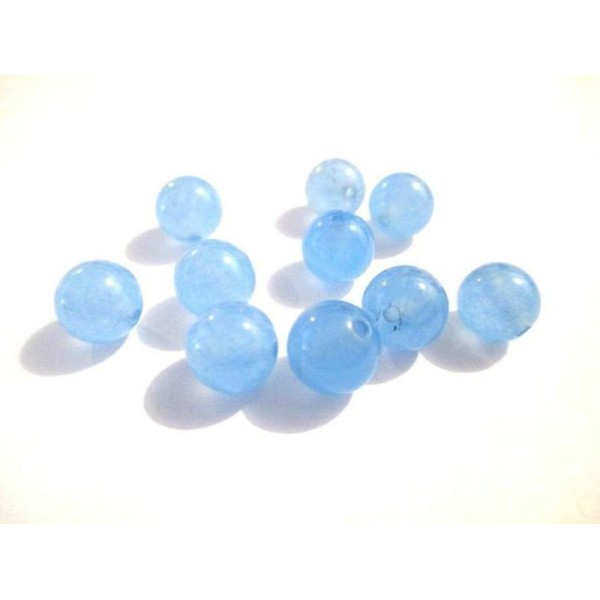 10 Perles Jade Naturelle Bleu 8Mm (33) - Photo n°1