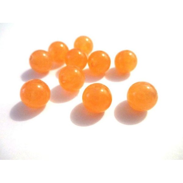 10 Perles Jade Naturelle Orange  8Mm (31) - Photo n°1