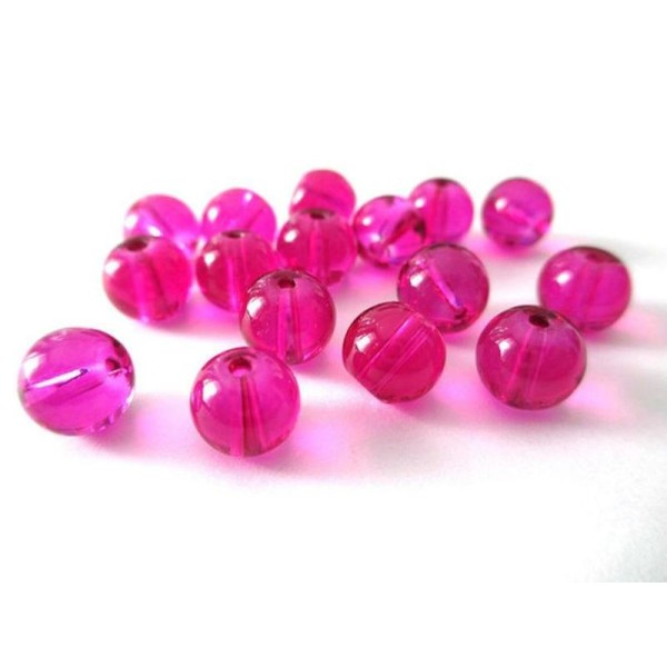 10 Perles Fuchsia Transparent En Verre 8Mm - Photo n°1