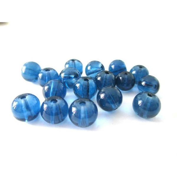 10 Perles Bleu Transparent En Verre 8Mm - Photo n°1