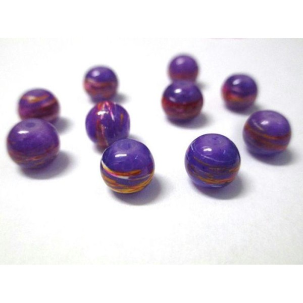 10 Perles Violet Foncé Tréfilé Multicolore En Verre Peint 8Mm (B-28) - Photo n°1