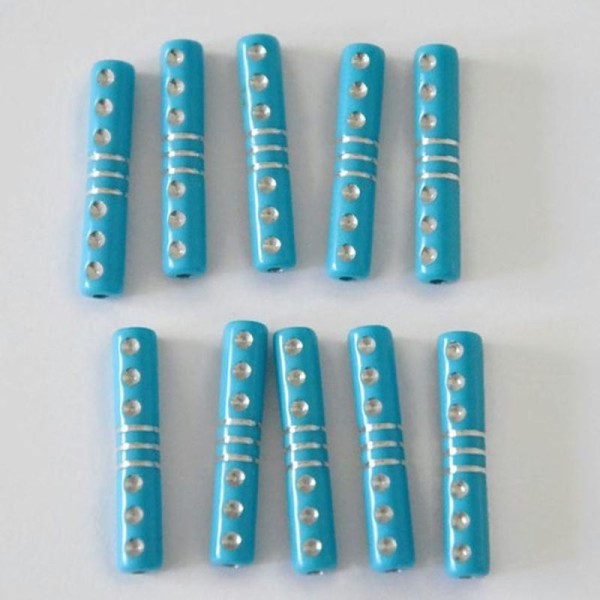 10 Perles Tube Bleu Acrylique Tréfilé Argenté 5X27Mm - Photo n°1