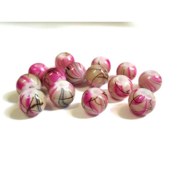 20 Perles Rose Tréfilé Marron En Verre Peint 6Mm (2) - Photo n°1