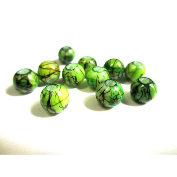 20 Perles Verte Tréfilé Marron En Verre Peint 6Mm (3) - Photo n°1