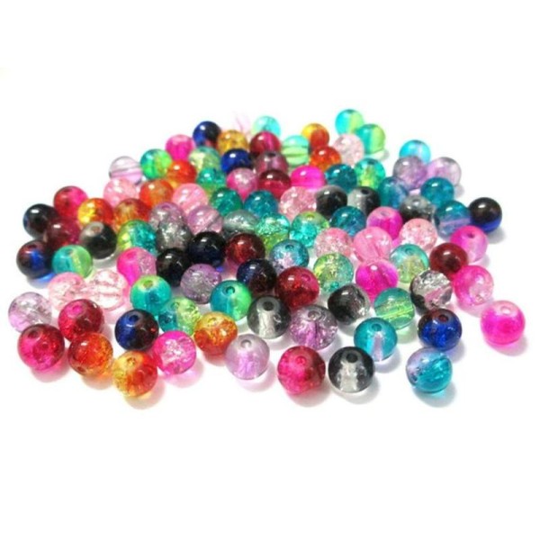 100 Perles Craquelées Bicolore  En Verre Mélange De Couleur 6Mm - Photo n°1