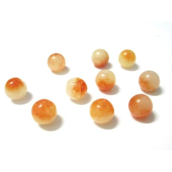10 Perles Jade Naturelle Orange Et Blanc 8Mm - Photo n°1