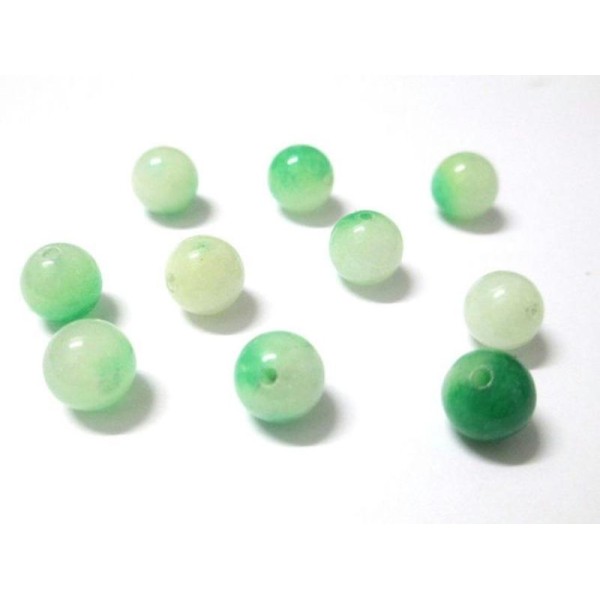 10 Perles Jade Naturelle Vert Et Blanc 8Mm - Photo n°1