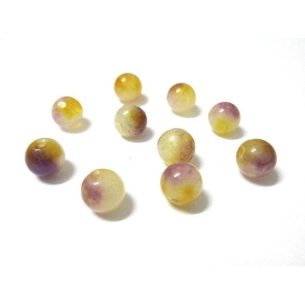 10 Perles Jade Naturelle Marron Violet Et Blanc 8Mm - Photo n°1