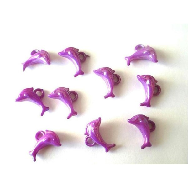 10 Pendentifs Dauphin Acrylique Violet Ab Couleur 13X19 Mm - Photo n°1