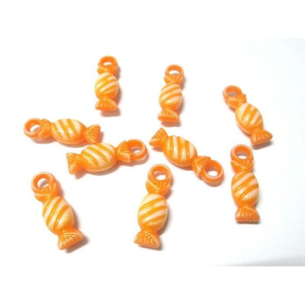 10 Pendentifs Acrylique Forme Bonbon 21X7Mm Couleur Orange - Photo n°1