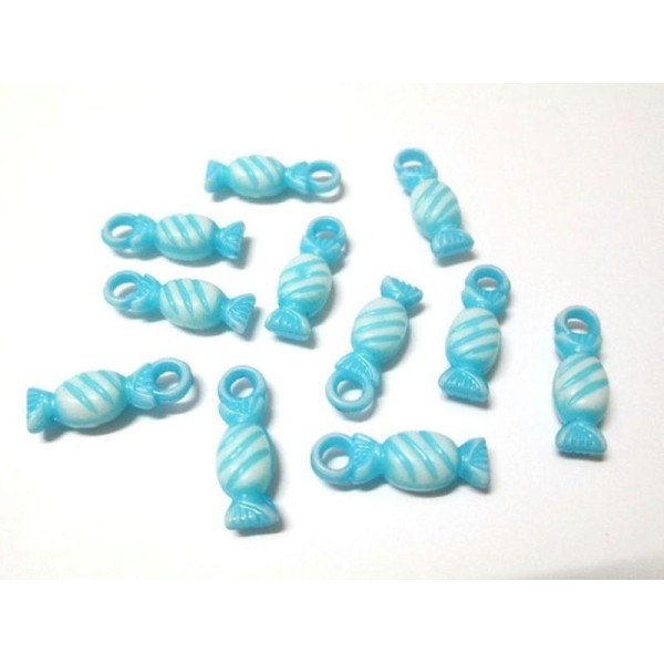 10 Pendentifs Acrylique Forme Bonbon 21X7Mm Couleur Bleu - Photo n°1