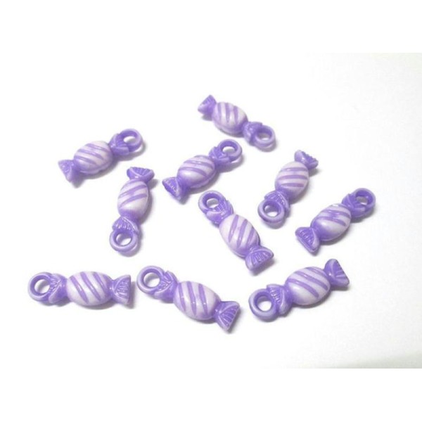 10 Pendentifs Acrylique Forme Bonbon 21X7Mm Couleur Violet - Photo n°1