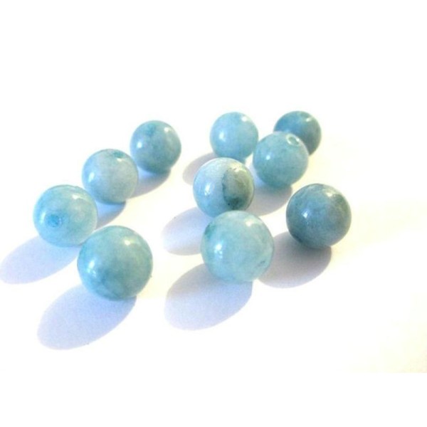 10 Perles Jade Naturelle Bleu Marbré  8Mm (2) - Photo n°1