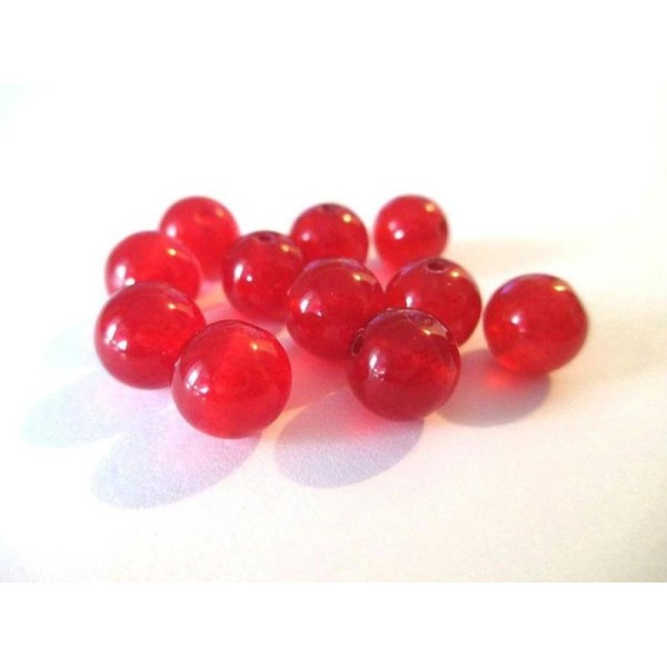 10 Perles Jade Naturelle Rouge 8Mm (16) - Photo n°1