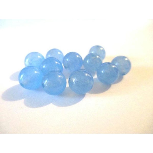 10 Perles Jade Naturelle Bleu 8Mm (12) - Photo n°1