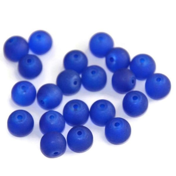 10 Perles Givré Bleu Foncé En Verre 8Mm - Photo n°1