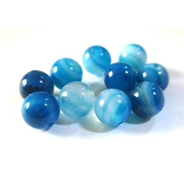 20 Perles 6Mm Agate Rayée Nuances De Bleu - Photo n°1