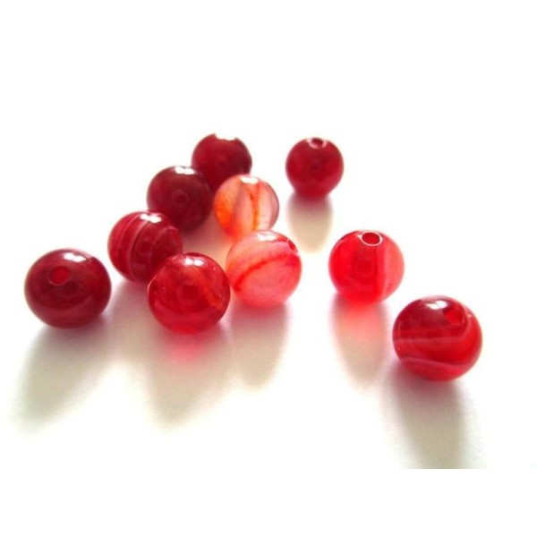 20 Perles Agate Rayée Nuances De Rouge 6Mm - Photo n°1
