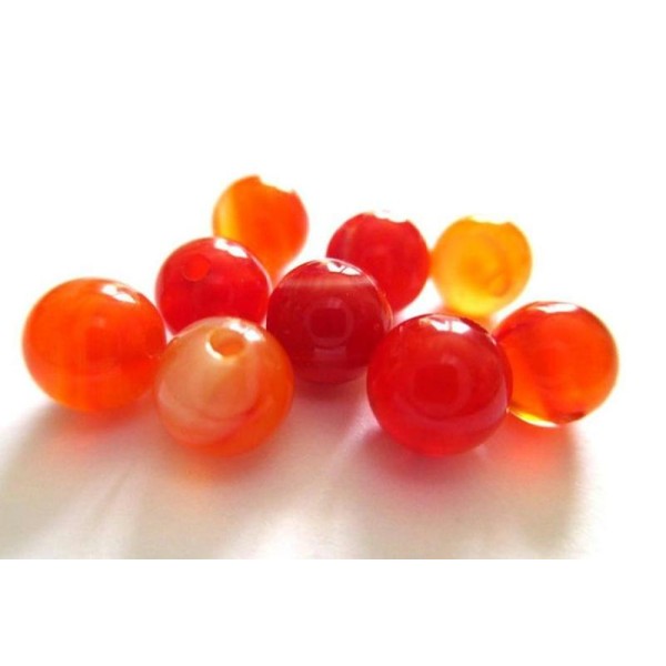 20 Perles Agate Rayée Nuances De Orange 6Mm - Photo n°1