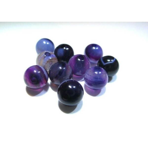 20 Perles Agate Rayée Nuances De Violet 6Mm - Photo n°1