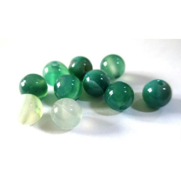 10 Perles Agate Rayée Nuances De Vert 6Mm - Photo n°1