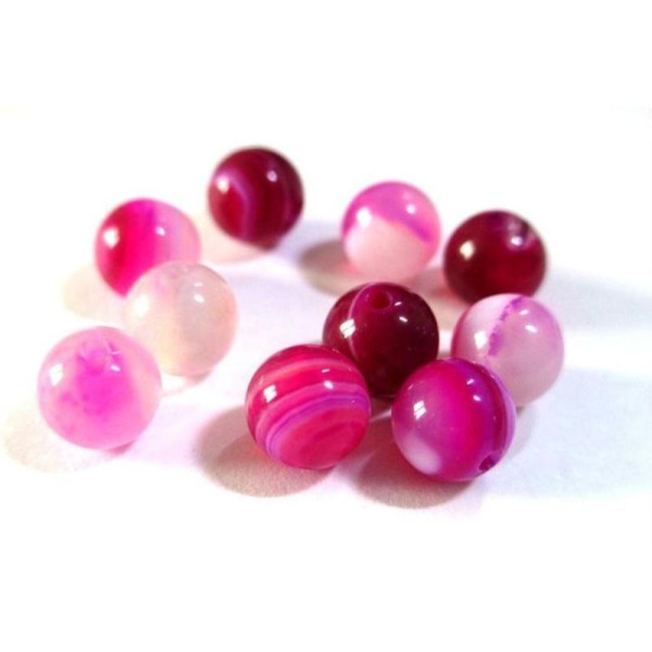 20 Perles Agate Rayée Nuances De Rose 6Mm - Photo n°1