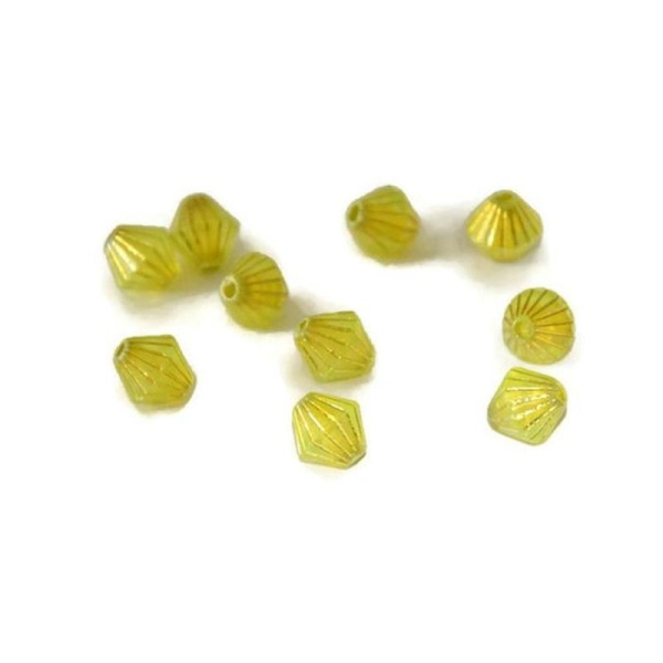 10 Perles  Toupies Acrylique Jaune Rayé Doré  8X8 Mm - Photo n°1