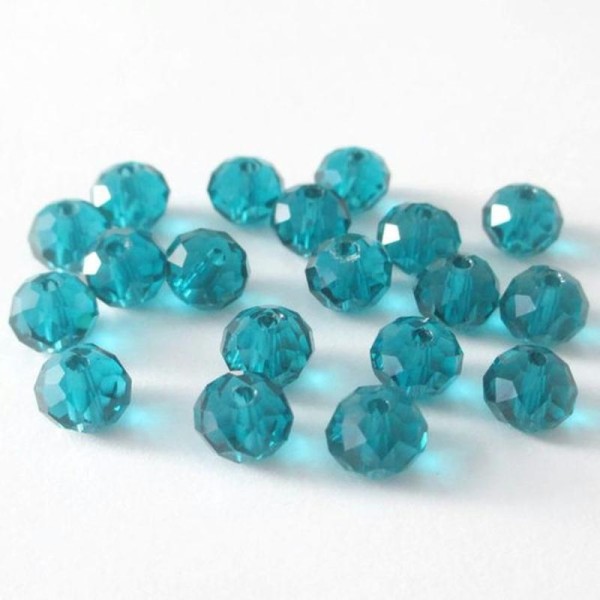 20 Perles Rondelle À Facettes Bleu Émeraude Irisé En Verre 6X8Mm - Photo n°1