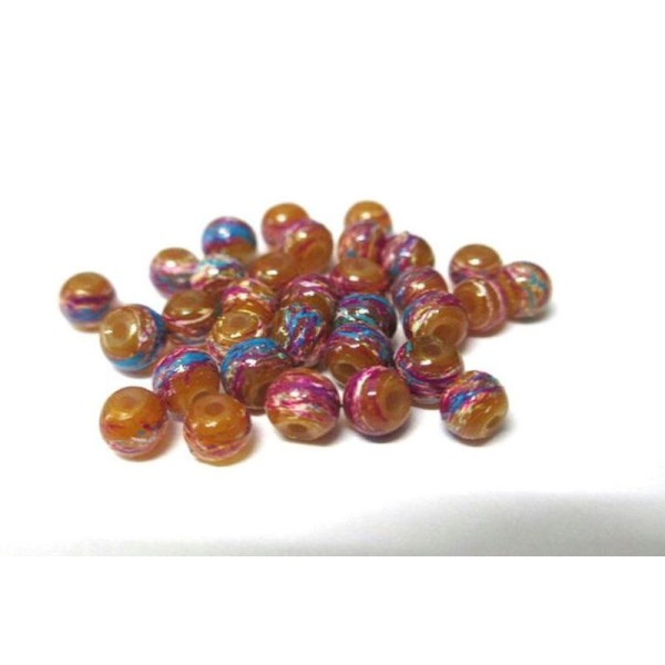 20 Perles Caramel Tréfilé Multicolore En Verre Peint 4Mm (A-25) - Photo n°1