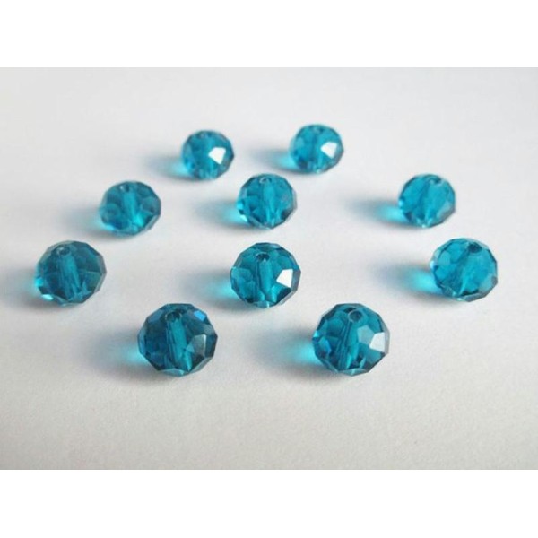 10 Perles Rondelle Cristal Irisé A Facette Couleur Bleu Lagon 8X10Mm - Photo n°1