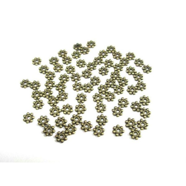 100 Perles Intercalaire Fleur En Métal 4Mm Couleur Bronze - Photo n°1