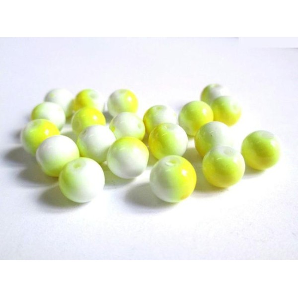 10 Perles Bicolore Jaune Et Blanc En Verre 8Mm (P-10) - Photo n°1