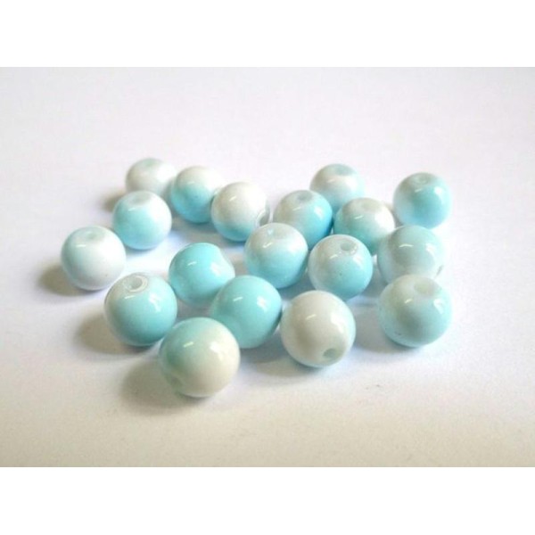 10 Perles Bicolore Bleu Et Blanc En Verre 8Mm (P-8) - Photo n°1