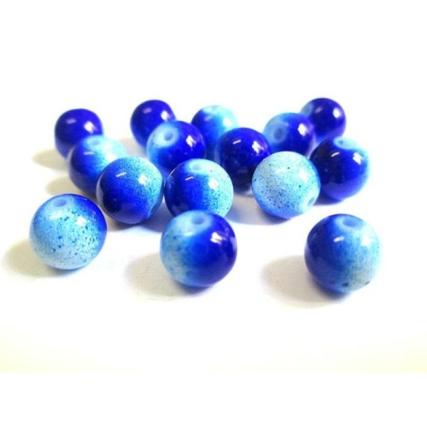 10 Perles Bicolore Bleu En Verre 8Mm (P-1) - Photo n°1