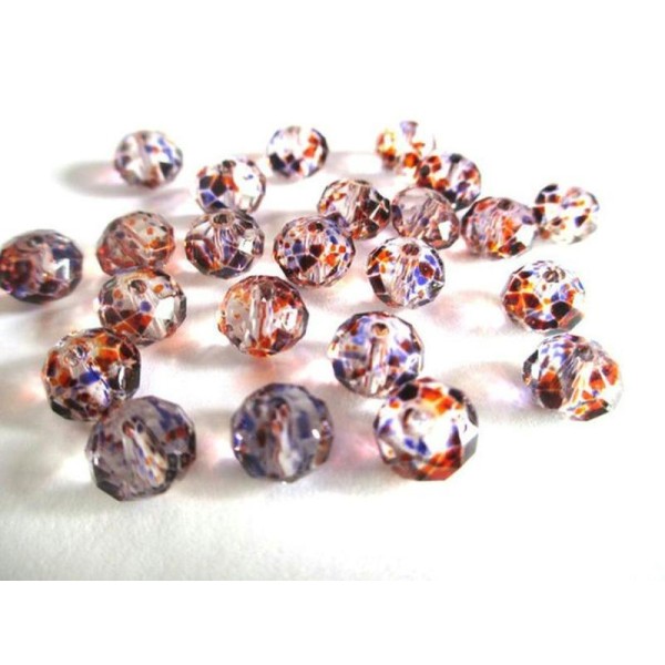 20 Perles Rondelle A Facettes Transparentes Mouchetés Orange Et Violet En Verre 6X8Mm - Photo n°1