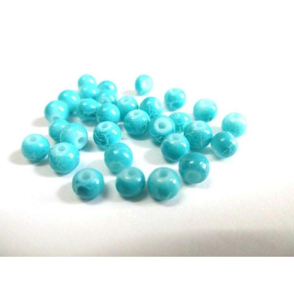 20 Perles Bleu Craqué En Verre 4Mm - Photo n°1