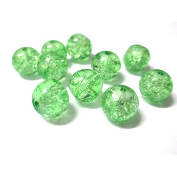 10 Perles Vert En Verre Craquelé 10Mm (S-3) - Photo n°1