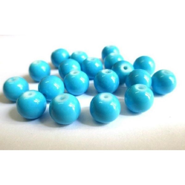 10 Perles Bleu En Verre Peint 8Mm (R-48) - Photo n°1