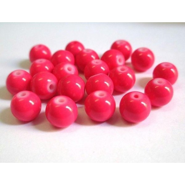 10 Perles Fuchsia En Verre Peint 8Mm (R-63) - Photo n°1
