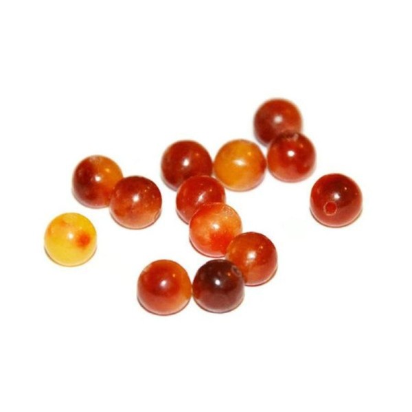 10 Perles Jade Naturelle Couleur Nuance D 'Orange 6Mm - Photo n°1