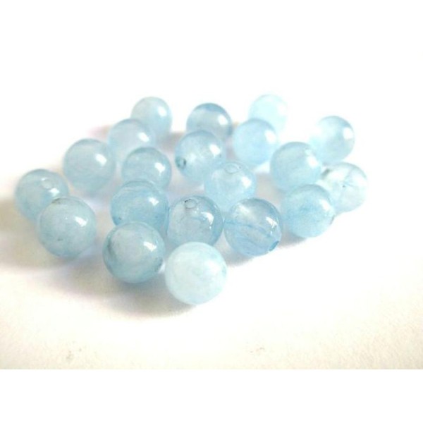 10 Perles Jade Naturelle  Bleu Ciel   6Mm - Photo n°1