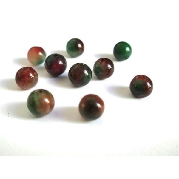 10 Perles Jade Naturelle  Rouge Et Vert  6Mm - Photo n°1