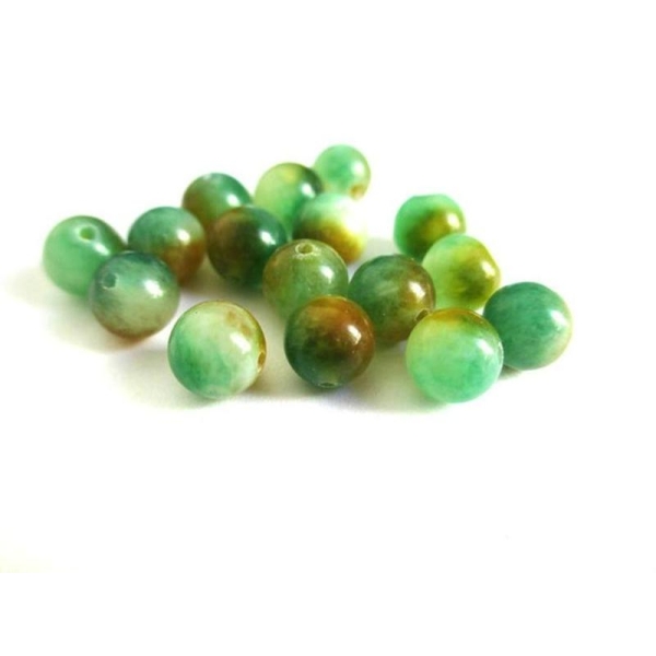 10 Perles Jade Naturelle  Orange Et Vert  6Mm - Photo n°1